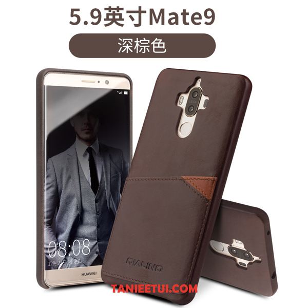 Etui Huawei Mate 9 Ciemno Mały Telefon Komórkowy, Obudowa Huawei Mate 9 Skórzany Futerał Skóra Bydlęca Karta Braun