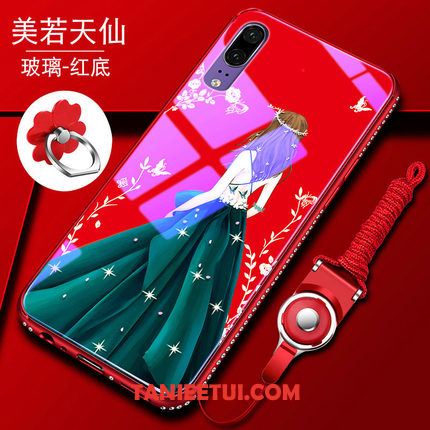 Etui Huawei P20 Rhinestone Telefon Komórkowy Silikonowe, Obudowa Huawei P20 Szkło All Inclusive Czerwony