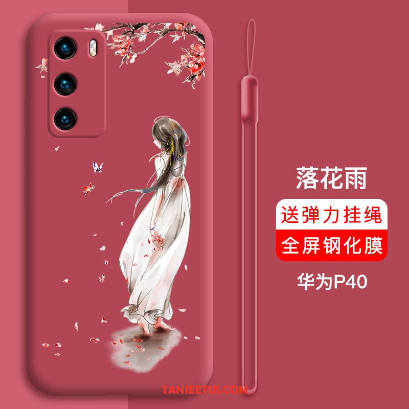 Etui Huawei P40 Obrzeża Silikonowe Czerwony Netto, Obudowa Huawei P40 Piękny Anti-fall Modna Marka