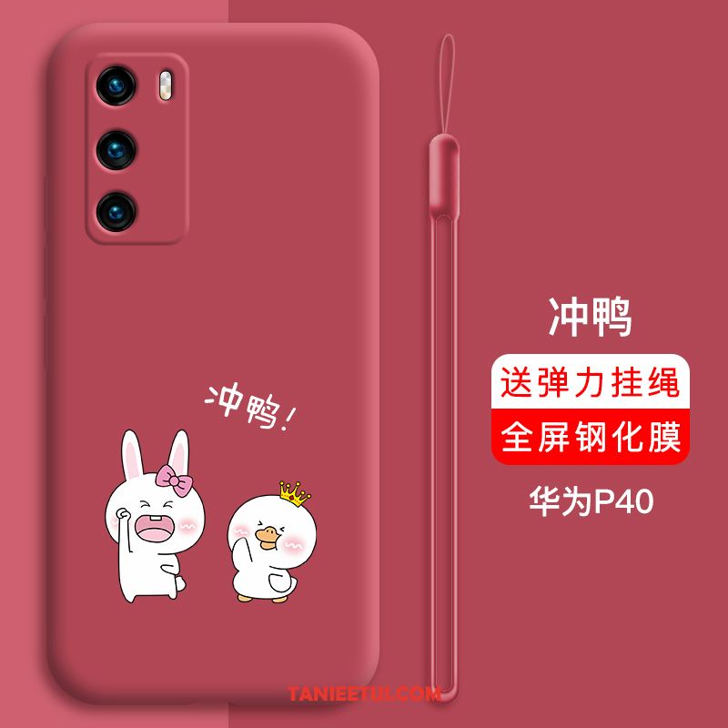 Etui Huawei P40 Obrzeża Silikonowe Czerwony Netto, Obudowa Huawei P40 Piękny Anti-fall Modna Marka