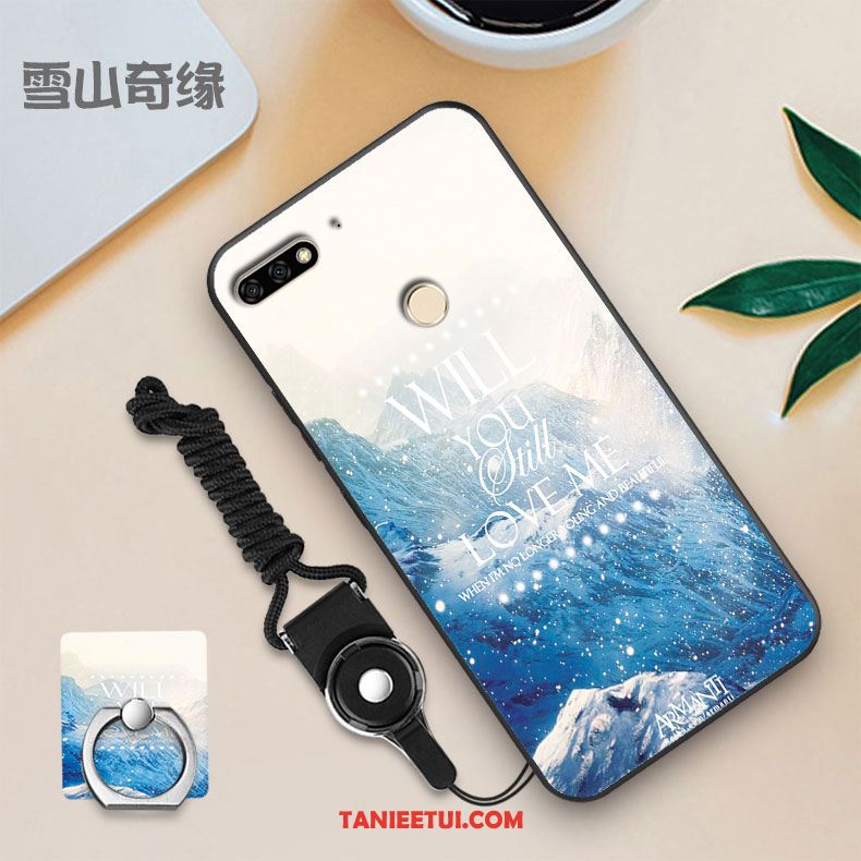 Etui Huawei Y7 2018 Biały Miękki Telefon Komórkowy, Pokrowce Huawei Y7 2018 Szkło Hartowane Filmy Czarny