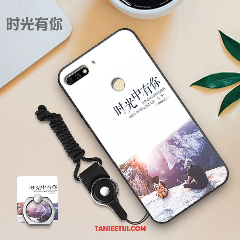 Etui Huawei Y7 2018 Biały Miękki Telefon Komórkowy, Pokrowce Huawei Y7 2018 Szkło Hartowane Filmy Czarny