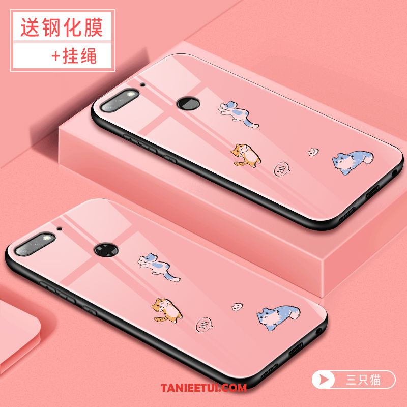 Etui Huawei Y7 2018 Filmy Szkło Hartowane Telefon Komórkowy, Obudowa Huawei Y7 2018 Różowe Tendencja Szkło Hartowane