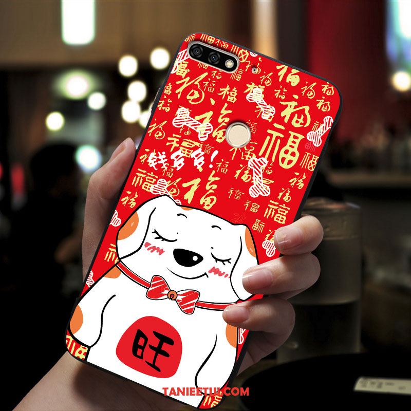 Etui Huawei Y7 2018 Miękki Bogactwo Szkło Hartowane, Pokrowce Huawei Y7 2018 Filmy Telefon Komórkowy Czerwony