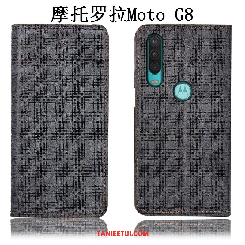 Etui Moto G8 Aksamit Telefon Komórkowy Szary, Futerał Moto G8 Ochraniacz All Inclusive Prawdziwa Skóra