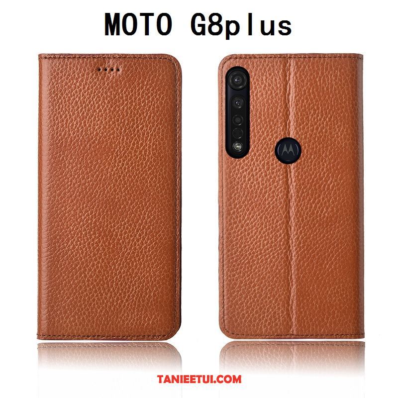 Etui Moto G8 Plus Nowy Klapa Silikonowe, Obudowa Moto G8 Plus Ochraniacz Litchi Telefon Komórkowy Braun