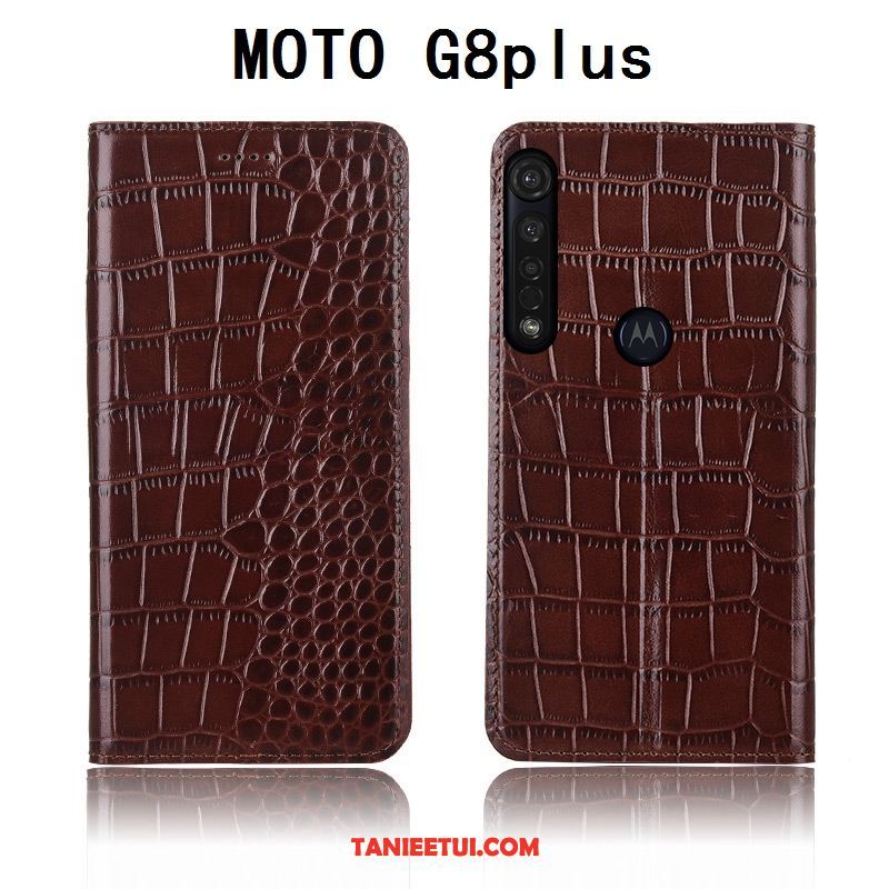 Etui Moto G8 Plus Telefon Komórkowy Krokodyl Skórzany, Futerał Moto G8 Plus Silikonowe Ochraniacz Klapa Braun