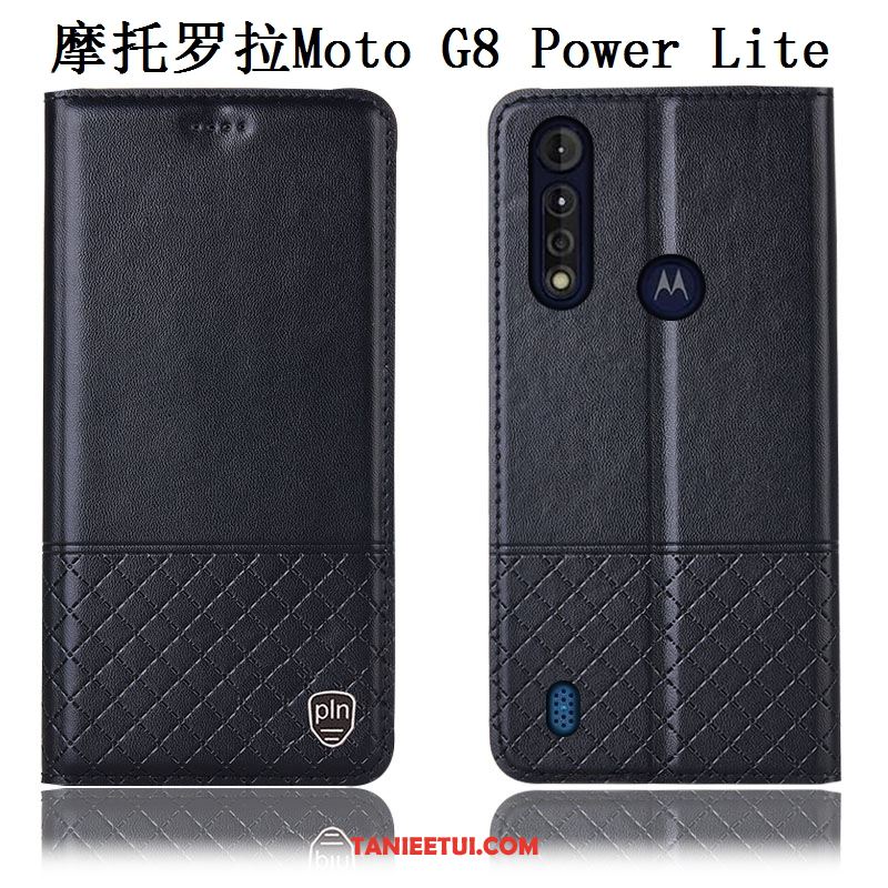 Etui Moto G8 Power Lite Prawdziwa Skóra Telefon Komórkowy Niebieski, Pokrowce Moto G8 Power Lite Anti-fall Skórzany Futerał