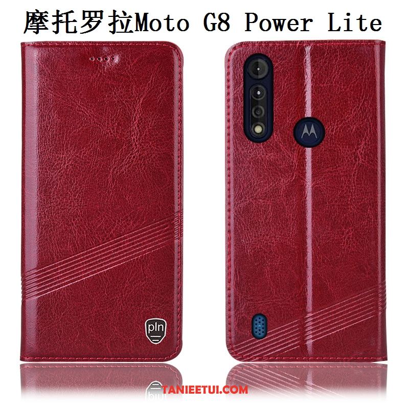 Etui Moto G8 Power Lite Telefon Komórkowy Czarny Anti-fall, Obudowa Moto G8 Power Lite Prawdziwa Skóra Ochraniacz Wzór