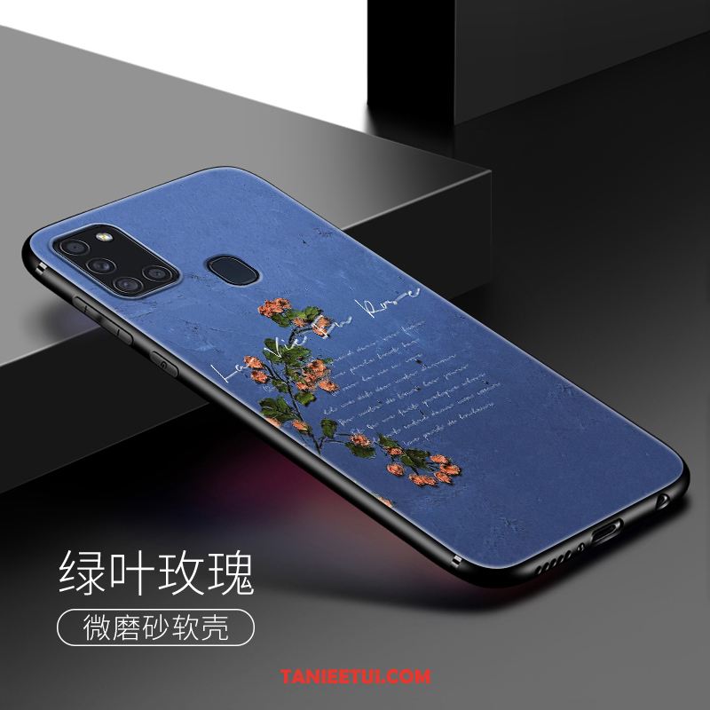 Etui Samsung Galaxy A21s Niebieski Miękki Nubuku, Futerał Samsung Galaxy A21s Obraz Olejny Telefon Komórkowy Kolor