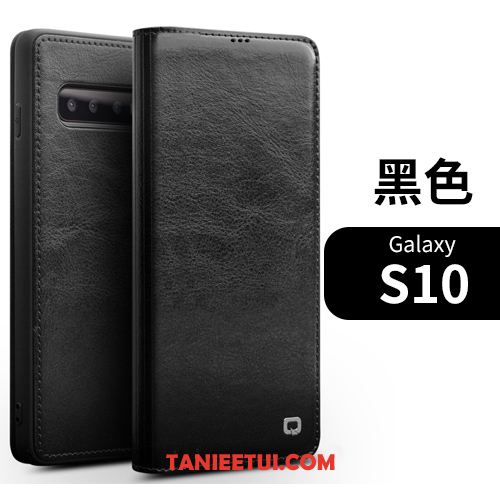 Etui Samsung Galaxy S10 Prawdziwa Skóra Biznes Czarny, Futerał Samsung Galaxy S10 Karta Gwiazda Skórzany
