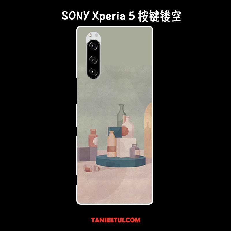 Etui Sony Xperia 5 Miękki Anti-fall Zielony, Pokrowce Sony Xperia 5 Telefon Komórkowy Vintage Obraz Olejny