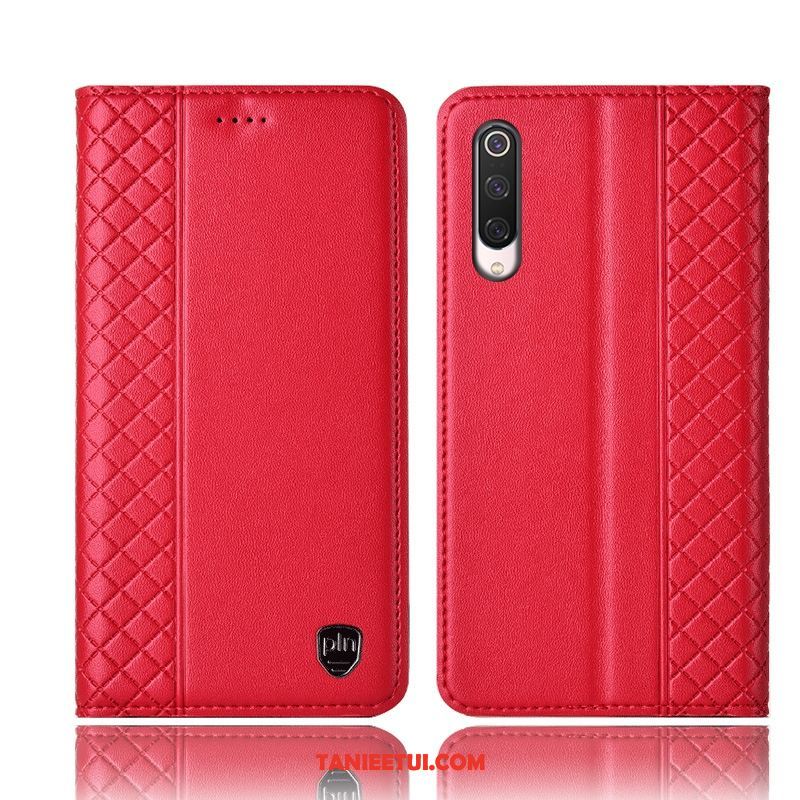 Etui Xiaomi Mi 9 Lite Mały Telefon Komórkowy W Kratę, Obudowa Xiaomi Mi 9 Lite Anti-fall Prawdziwa Skóra Czerwony Beige