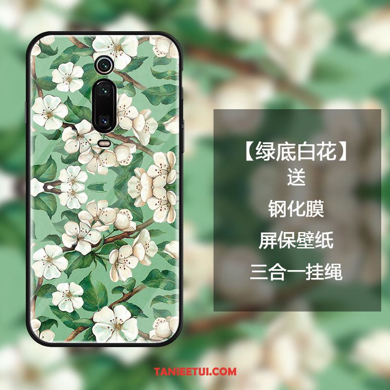 Etui Xiaomi Mi 9t Kwiaty Szkło Czerwony, Pokrowce Xiaomi Mi 9t Kreatywne All Inclusive Sztuka Beige