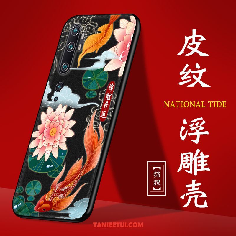 Etui Xiaomi Mi Note 10 Chiński Styl All Inclusive Silikonowe, Obudowa Xiaomi Mi Note 10 Ochraniacz Wzór Czarny Beige