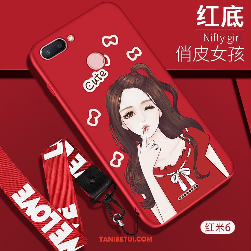 Etui Xiaomi Redmi 6 Nubuku Czerwony Kreatywne, Obudowa Xiaomi Redmi 6 Anti-fall Mały Osobowość Beige
