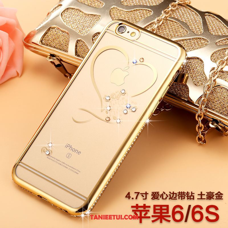 Etui iPhone 6 / 6s Proste Telefon Komórkowy Poszycie, Futerał iPhone 6 / 6s Miękki Złoto Z Kryształkami