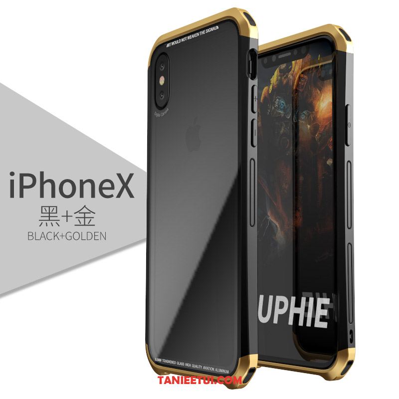 Etui iPhone X Telefon Komórkowy Granica Szkło Hartowane, Obudowa iPhone X Metal All Inclusive Złoto