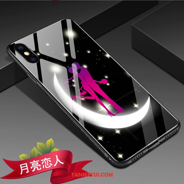 Etui iPhone Xs Czarny Tendencja Ochraniacz, Obudowa iPhone Xs Szkło Osobowość Telefon Komórkowy