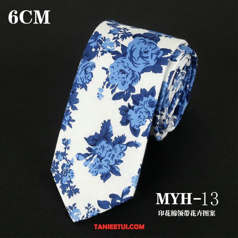 Krawat Męskie Bawełna Wzór Casual, Krawat Średni Trendy Męska Blau
