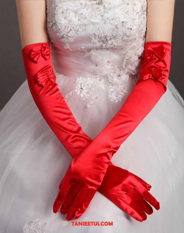 Rękawiczki Damskie Panna Młoda Ślubna Akcesoria, Rękawiczki Koronka Satyna Sukienka Rot Weiß Schwarz