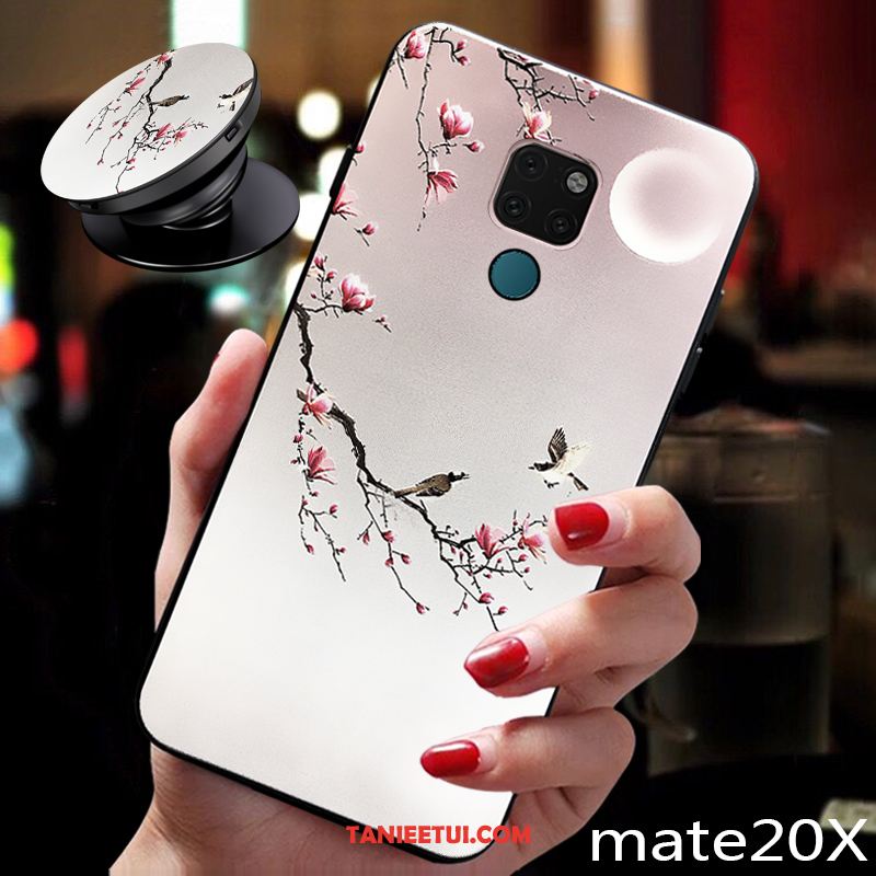Etui Huawei Mate 20 X Cienkie Świeży Ring, Obudowa Huawei Mate 20 X Anti-fall Czerwony Netto Kwiat Śliwy