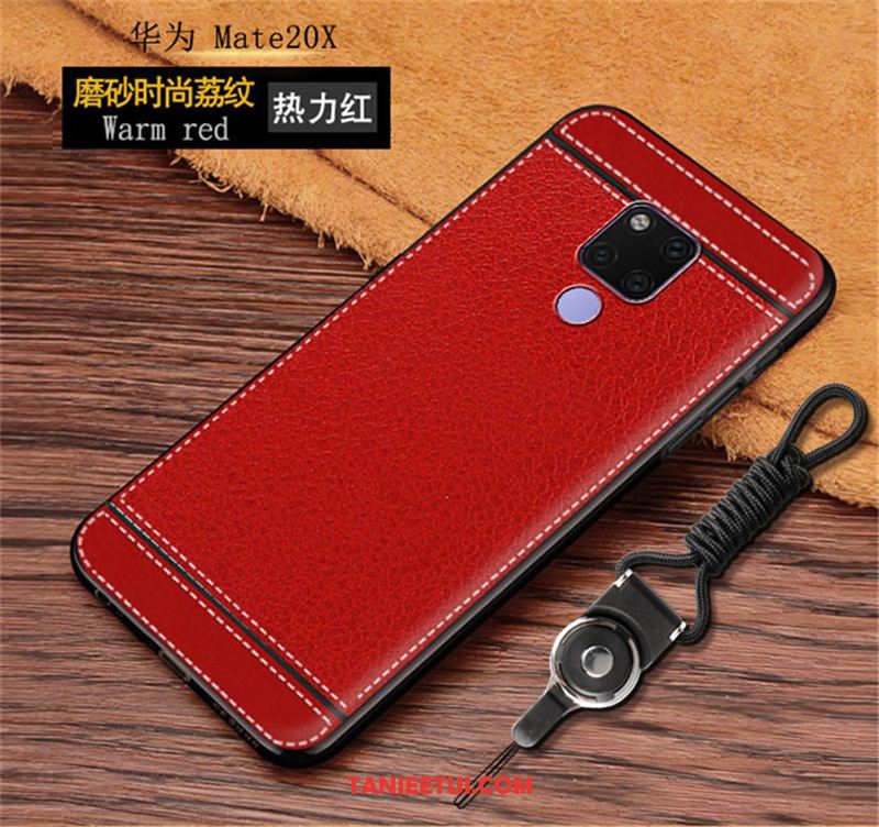 Etui Huawei Mate 20 X Proste Wzór Telefon Komórkowy, Obudowa Huawei Mate 20 X Skóra Anti-fall Czerwony