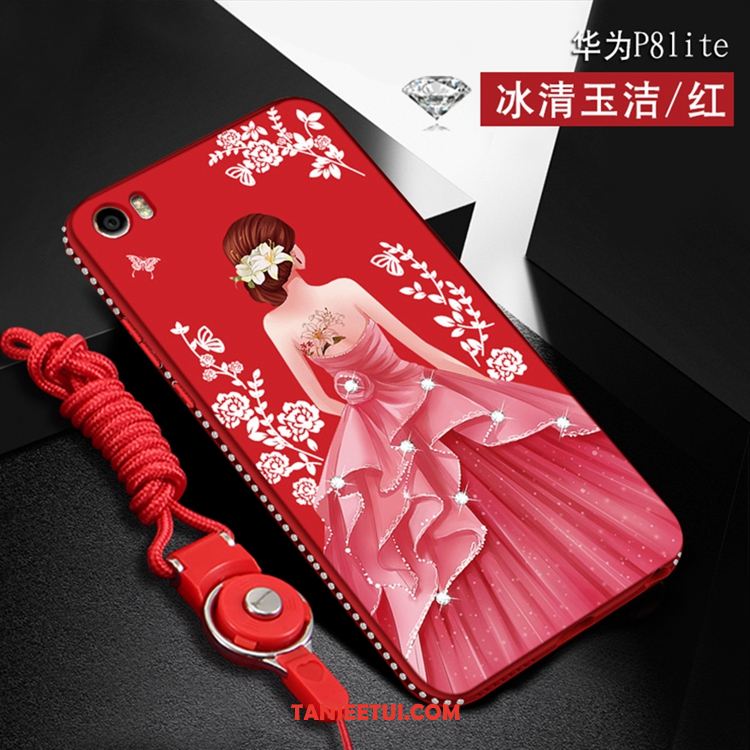 Etui Huawei P8 Lite Młodzież Z Kryształkami Telefon Komórkowy, Futerał Huawei P8 Lite Silikonowe Miękki Czerwony