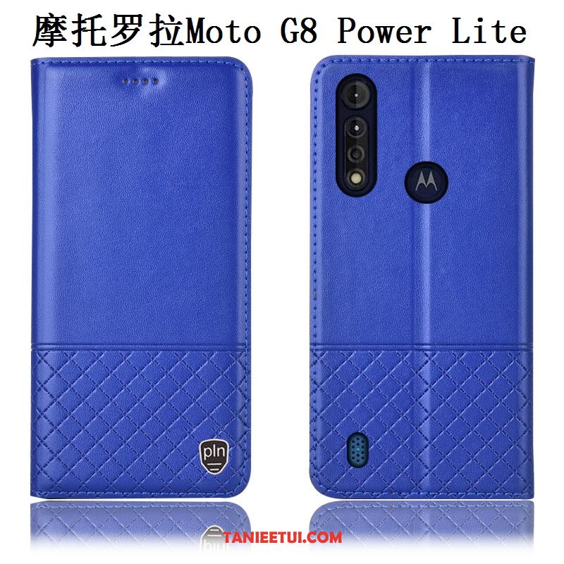 Etui Moto G8 Power Lite Prawdziwa Skóra Telefon Komórkowy Niebieski, Pokrowce Moto G8 Power Lite Anti-fall Skórzany Futerał