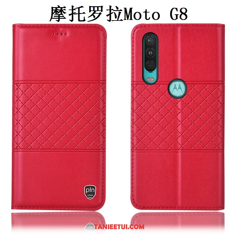 Etui Moto G8 Telefon Komórkowy Anti-fall Czerwony, Obudowa Moto G8 Prawdziwa Skóra All Inclusive Ochraniacz