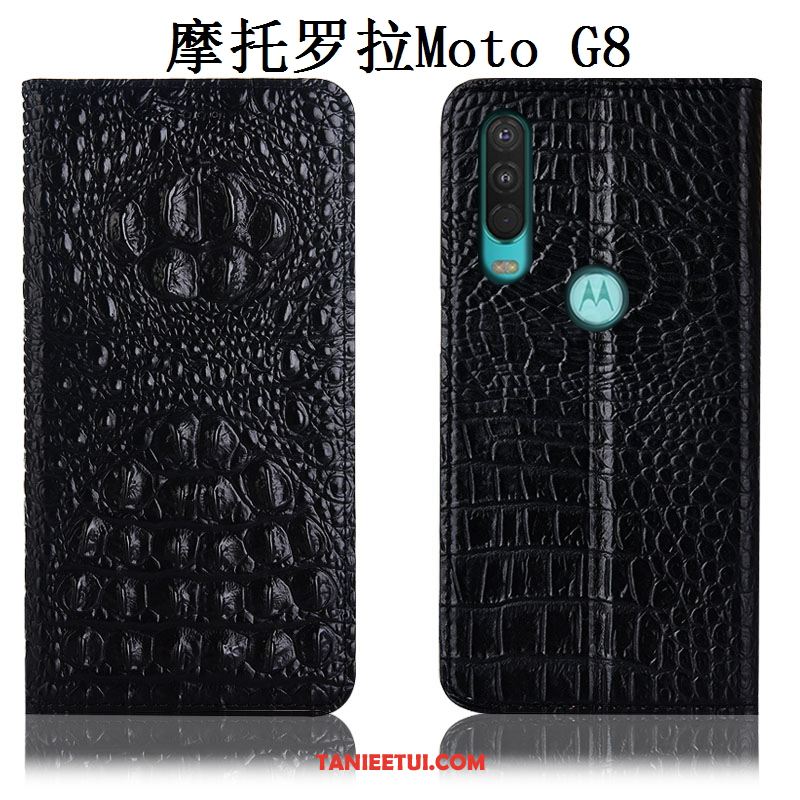Etui Moto G8 Telefon Komórkowy Anti-fall Skórzany, Futerał Moto G8 Czarny Prawdziwa Skóra