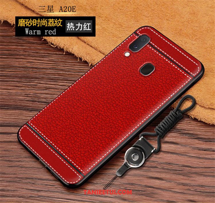 Etui Samsung Galaxy A20e Czerwony Litchi Vintage, Pokrowce Samsung Galaxy A20e Wzór Telefon Komórkowy Skórzany Futerał