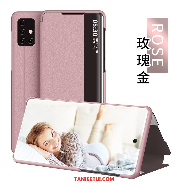 Etui Samsung Galaxy A51 Różowe Złoto Telefon Komórkowy Skórzany Futerał, Obudowa Samsung Galaxy A51 Gwiazda Szkło Hartowane Biznes