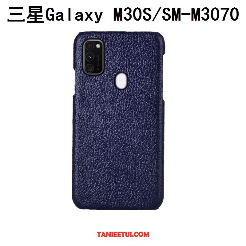Etui Samsung Galaxy M30s Gwiazda Prawdziwa Skóra Moda, Obudowa Samsung Galaxy M30s Litchi Niebieski Tylna Pokrywa