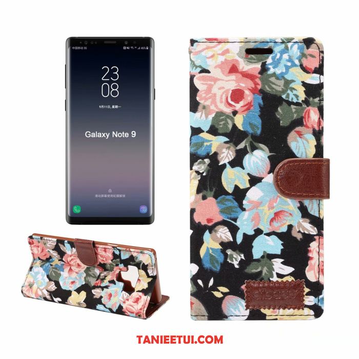 Etui Samsung Galaxy Note 9 Skórzany Futerał Gwiazda Wzór, Obudowa Samsung Galaxy Note 9 Biznes Kwiaty Czarny