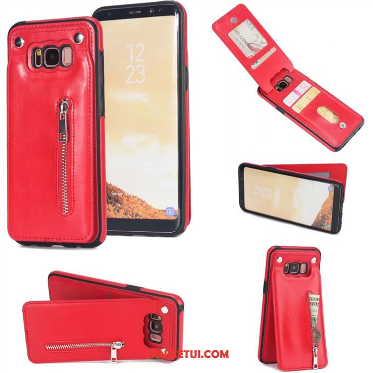 Etui Samsung Galaxy S8+ Skórzany Futerał Czerwony Gwiazda, Futerał Samsung Galaxy S8+ Anti-fall Ochraniacz Pakiet Kart