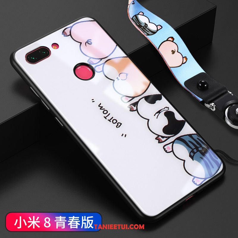 Etui Xiaomi Mi 8 Lite Wzór Szkło Kreskówka, Obudowa Xiaomi Mi 8 Lite Kreatywne Anti-fall Wiszące Ozdoby Beige