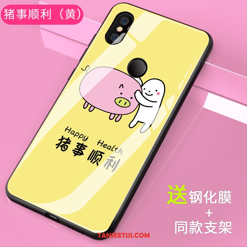 Etui Xiaomi Mi A2 Telefon Komórkowy Kreskówka Wzór, Futerał Xiaomi Mi A2 Mały Szkło Zakochani Beige