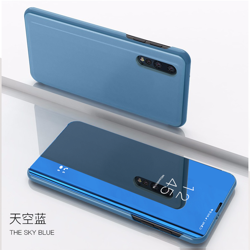Etui Xiaomi Mi A3 Skórzany Lustro Mały, Futerał Xiaomi Mi A3 Niebieski All Inclusive Tendencja Beige