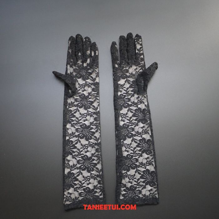 Rękawiczki Damskie Pokaz Cienkie Koronka, Rękawiczki Długie Ochrona Przed Słońcem Sukienka Schwarz