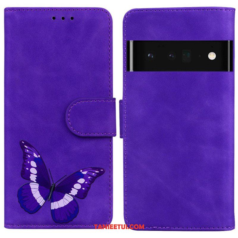 Etui Folio do Google Pixel 6 Pro Motyl Dotykający Skóry