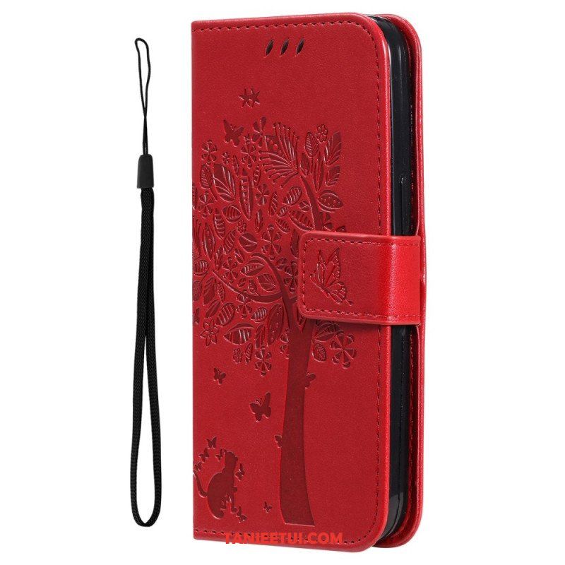 Etui Folio do Honor Magic 5 Lite z Łańcuch Drzewo I Pasiasty Kot