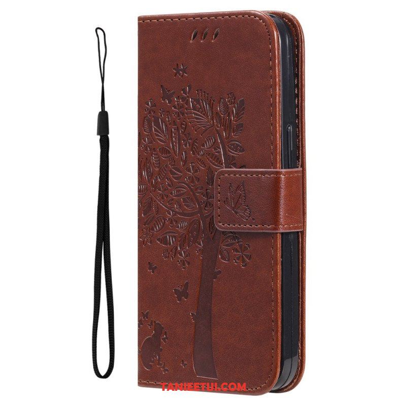 Etui Folio do Honor Magic 5 Lite z Łańcuch Drzewo I Pasiasty Kot