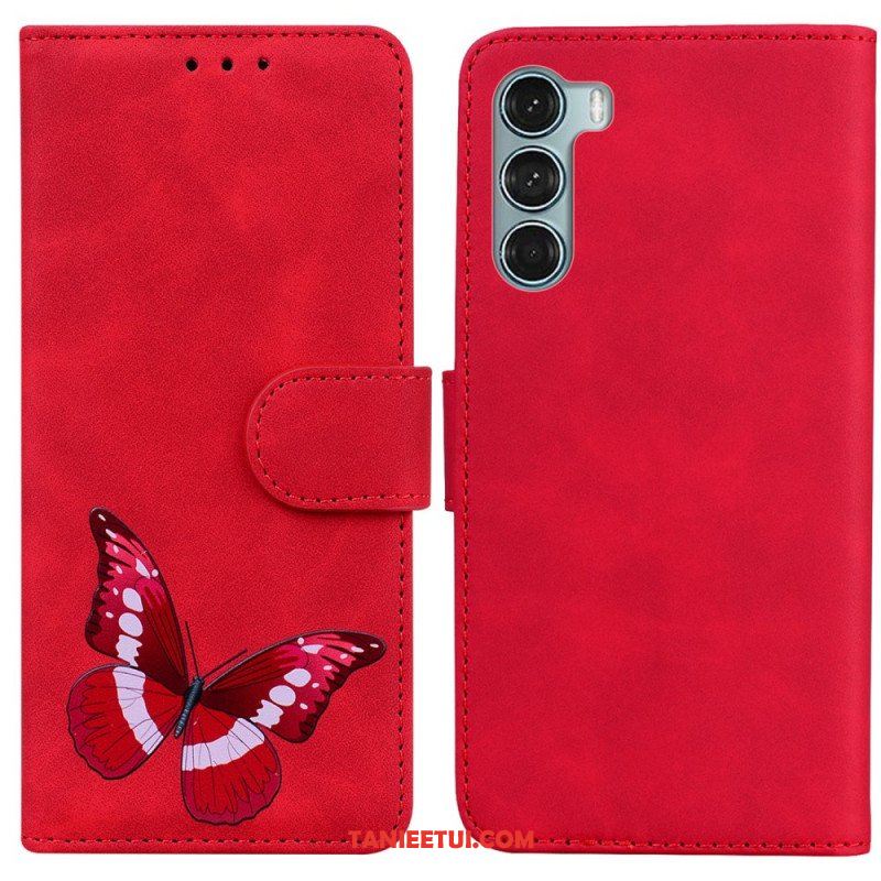 Etui Folio do Moto G200 5G Motyl Dotykający Skóry