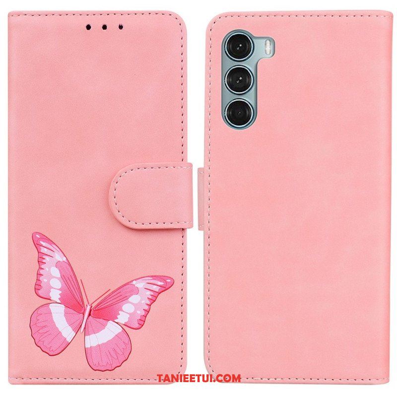 Etui Folio do Moto G200 5G Motyl Dotykający Skóry