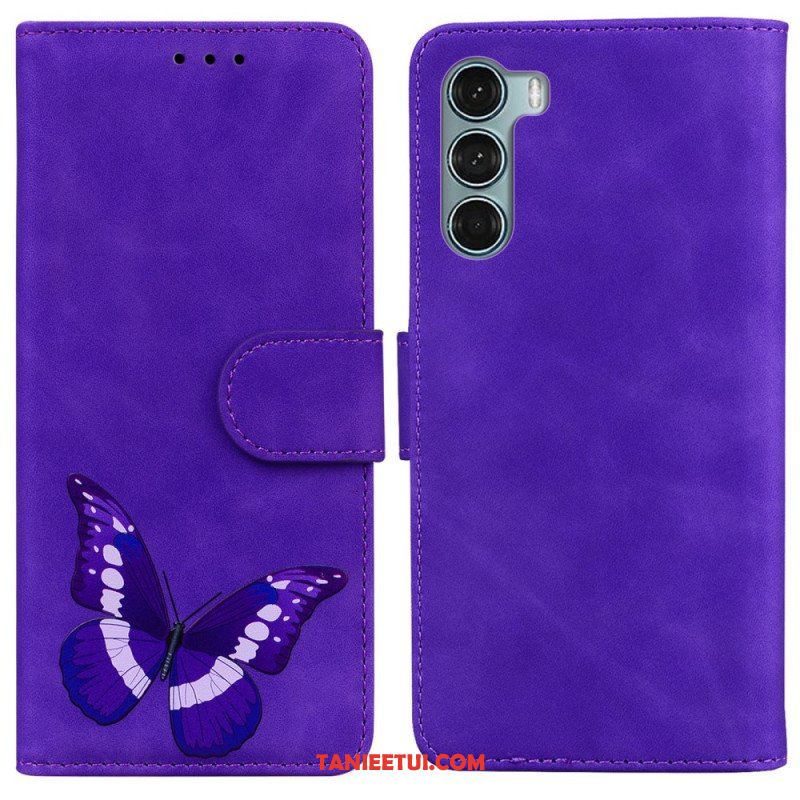 Etui Folio do Moto G200 5G Motyl Dotykający Skóry