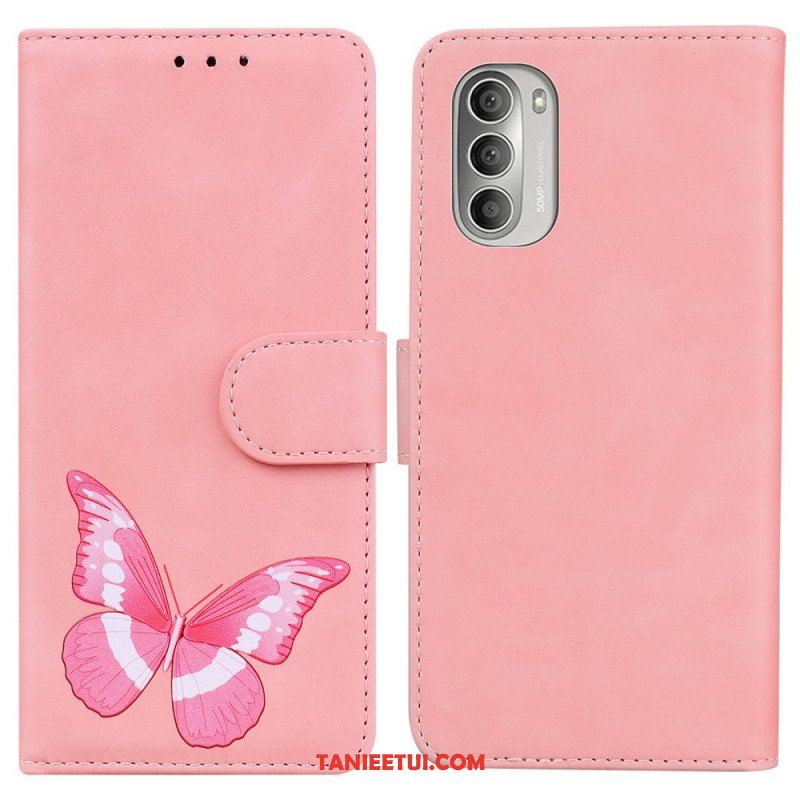 Etui Folio do Moto G51 5G Motyl Dotykający Skóry