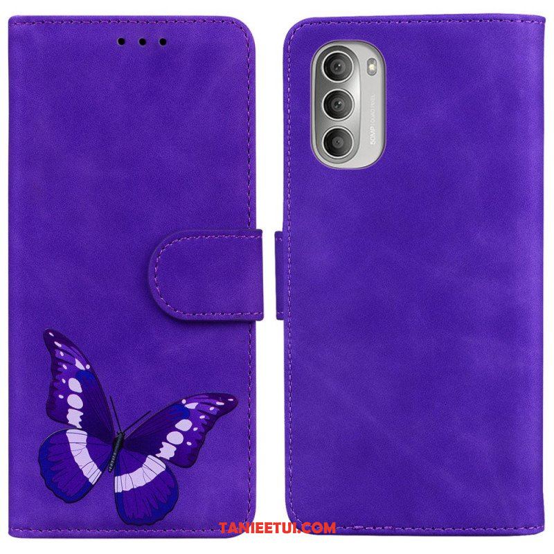 Etui Folio do Moto G51 5G Motyl Dotykający Skóry