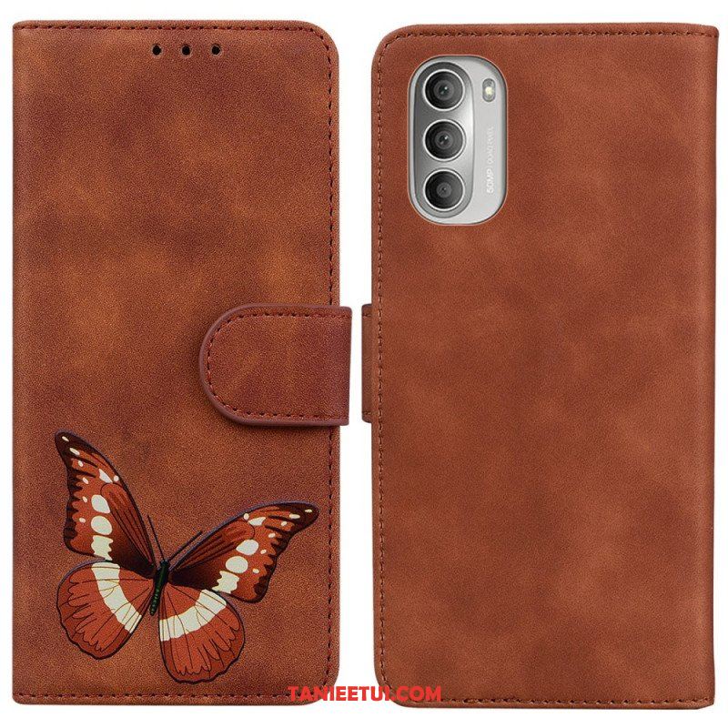 Etui Folio do Moto G51 5G Motyl Dotykający Skóry