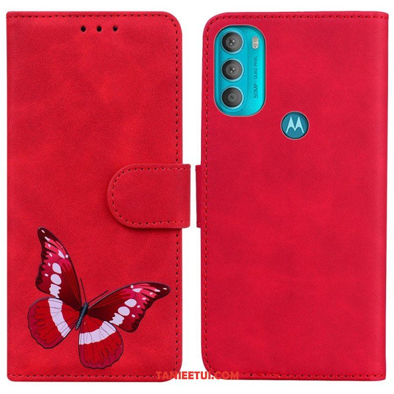 Etui Folio do Moto G71 5G Motyl Dotykający Skóry